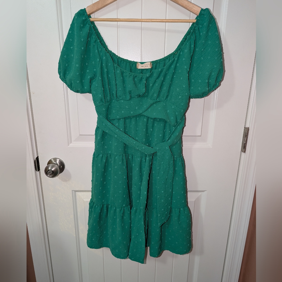 Altar'd State Puff Sleeved Mini Dress Women's Small Green
